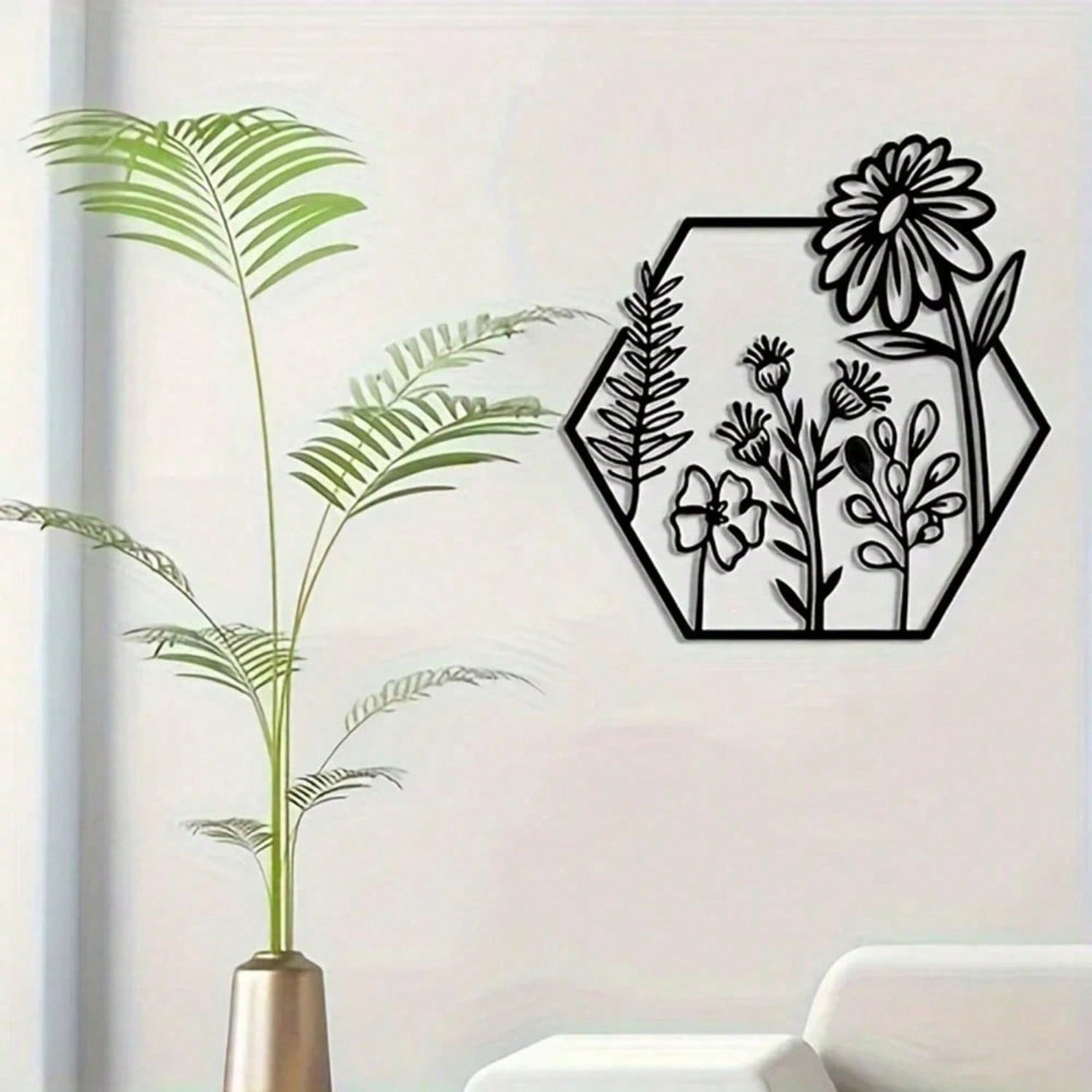 1 PC Metal Flowers Wall Decor - Modern Abstract Nature Floral Line Wall Sculpture, Minimalist Decor, Metal Home Hanging Wall Art