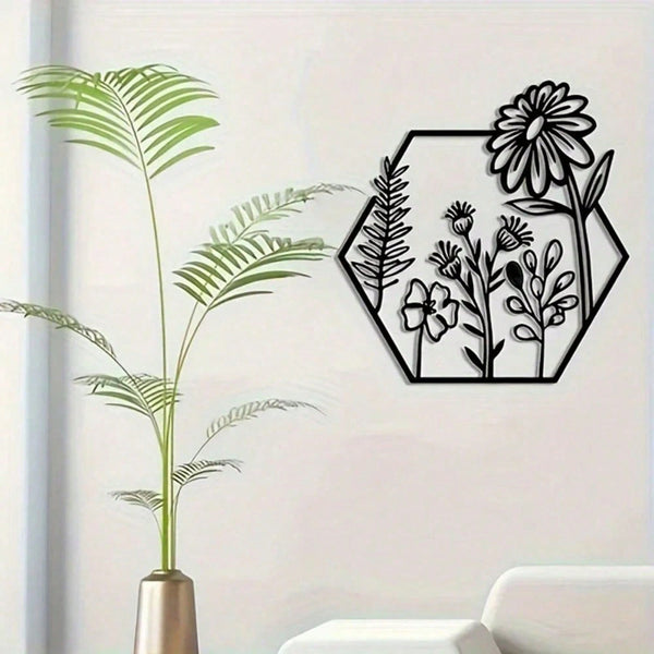 1 PC Metal Flowers Wall Decor - Modern Abstract Nature Floral Line Wall Sculpture, Minimalist Decor, Metal Home Hanging Wall Art