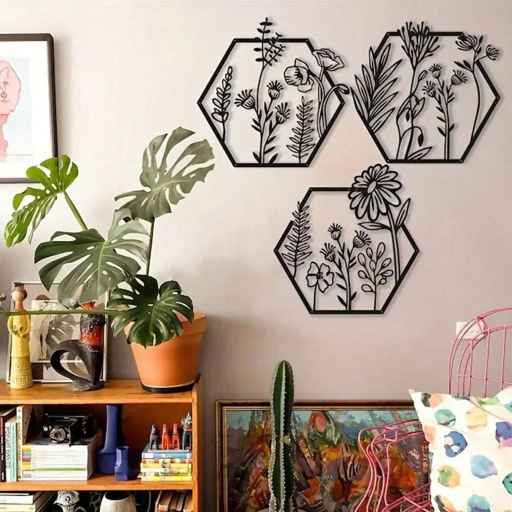 1 PC Metal Flowers Wall Decor - Modern Abstract Nature Floral Line Wall Sculpture, Minimalist Decor, Metal Home Hanging Wall Art