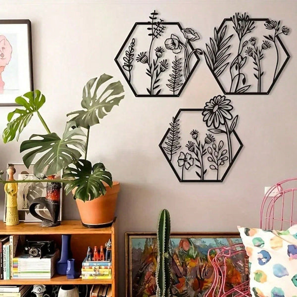 1 PC Metal Flowers Wall Decor - Modern Abstract Nature Floral Line Wall Sculpture, Minimalist Decor, Metal Home Hanging Wall Art