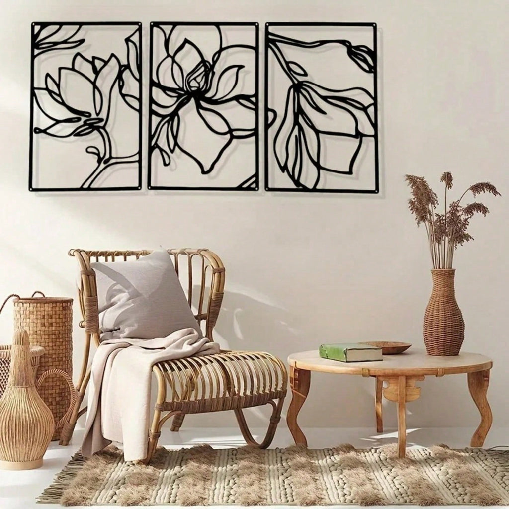 1 PC Metal Flowers Wall Decor - Modern Abstract Nature Floral Line Wall Sculpture, Minimalist Decor, Metal Home Hanging Wall Art