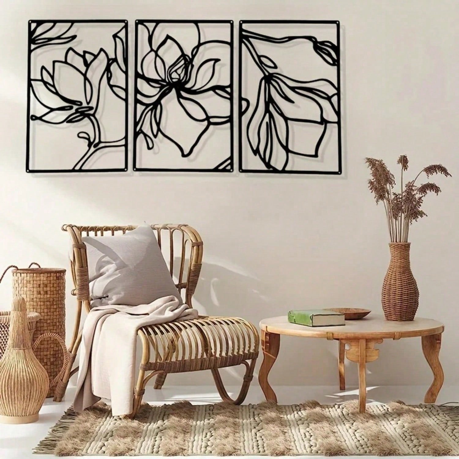 1 PC Metal Flowers Wall Decor - Modern Abstract Nature Floral Line Wall Sculpture, Minimalist Decor, Metal Home Hanging Wall Art