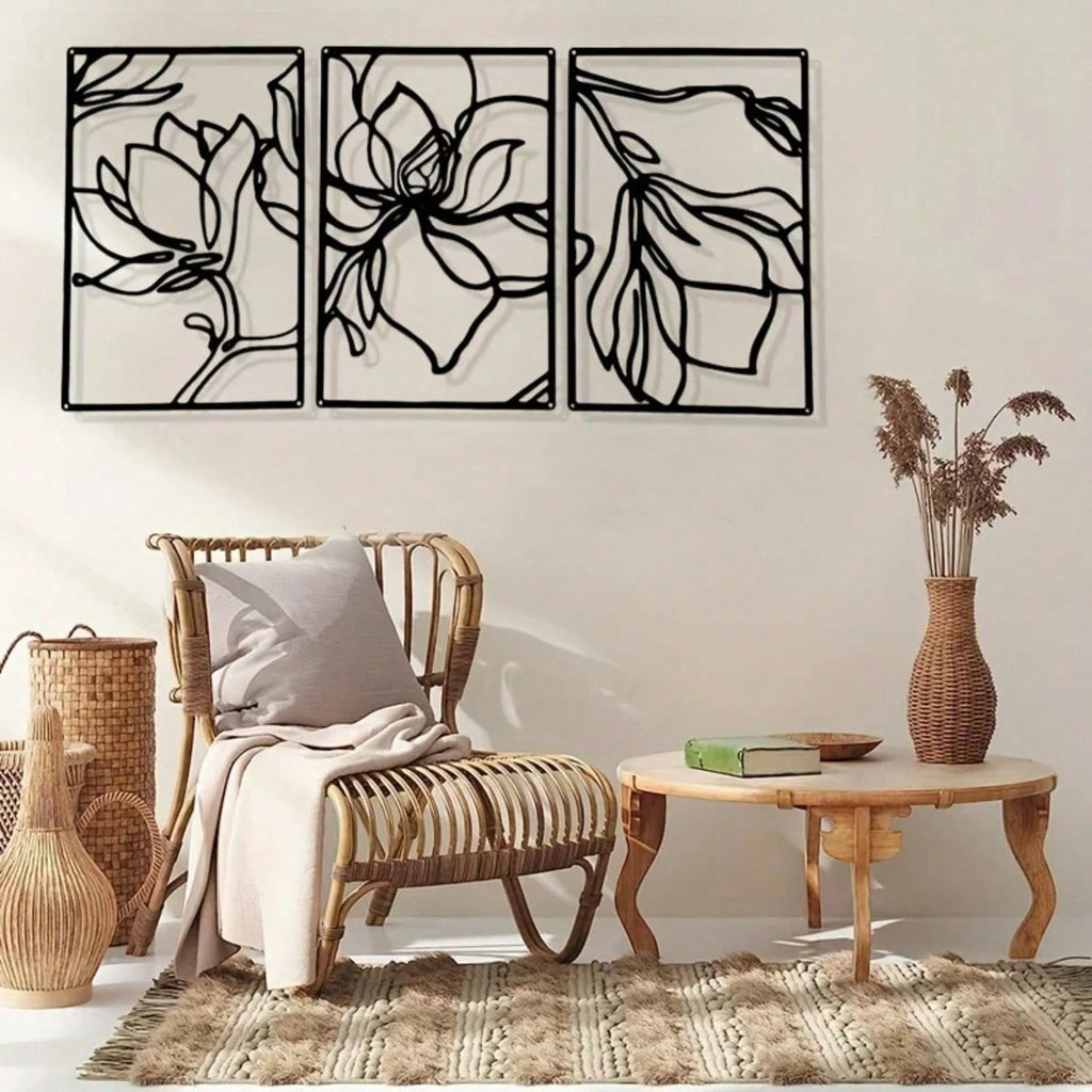1 PC Metal Flowers Wall Decor - Modern Abstract Nature Floral Line Wall Sculpture, Minimalist Decor, Metal Home Hanging Wall Art