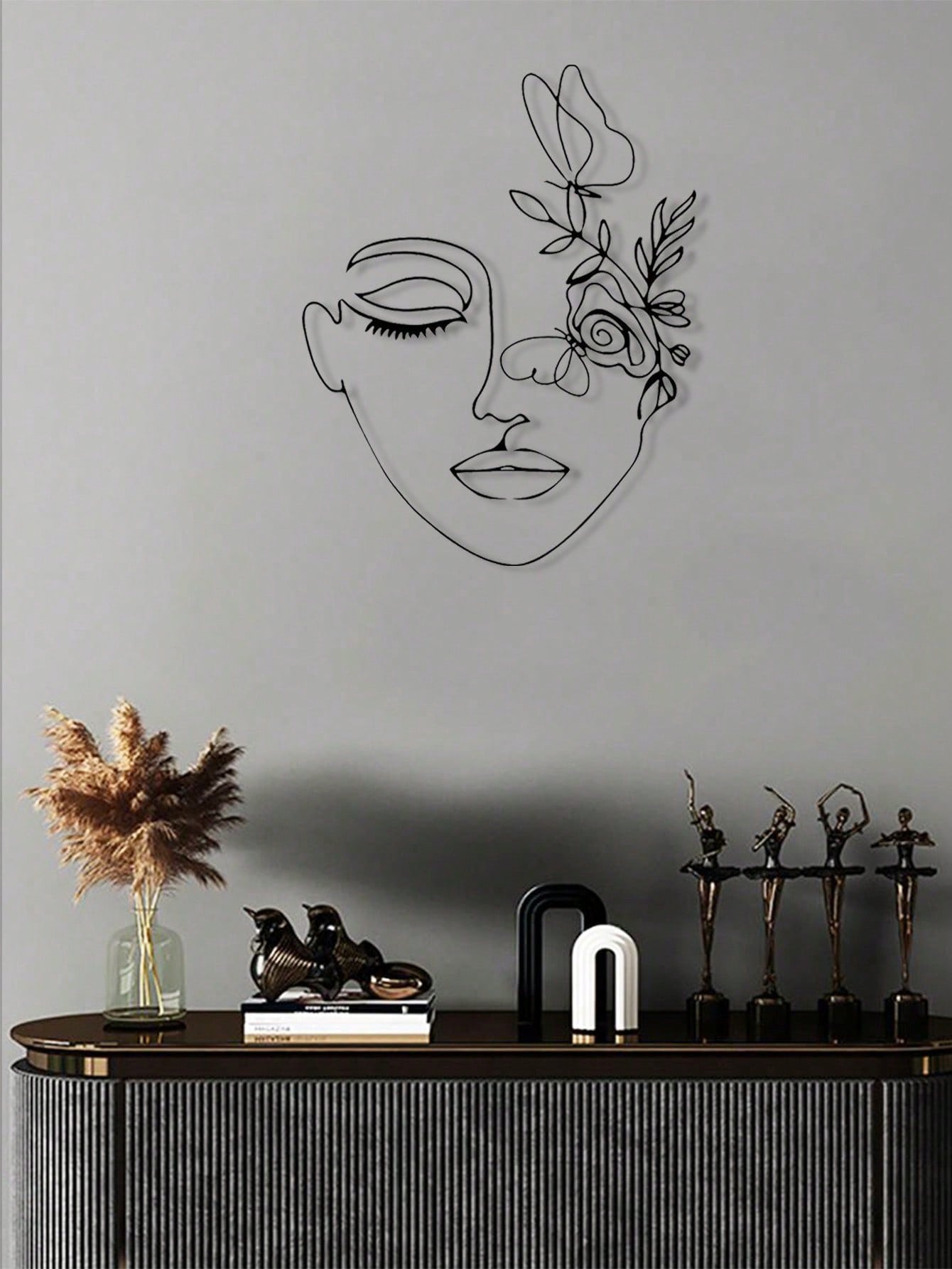 1pc Woman Face/Abstract Face Lines Modern Black Metal Wall Home Decoration Hanging Wall Art Suitable For Home Decoration , Bedroom, Dining Room, Bathroom Living Room, Home Decoration , Room Decoration , Wall Decoration.