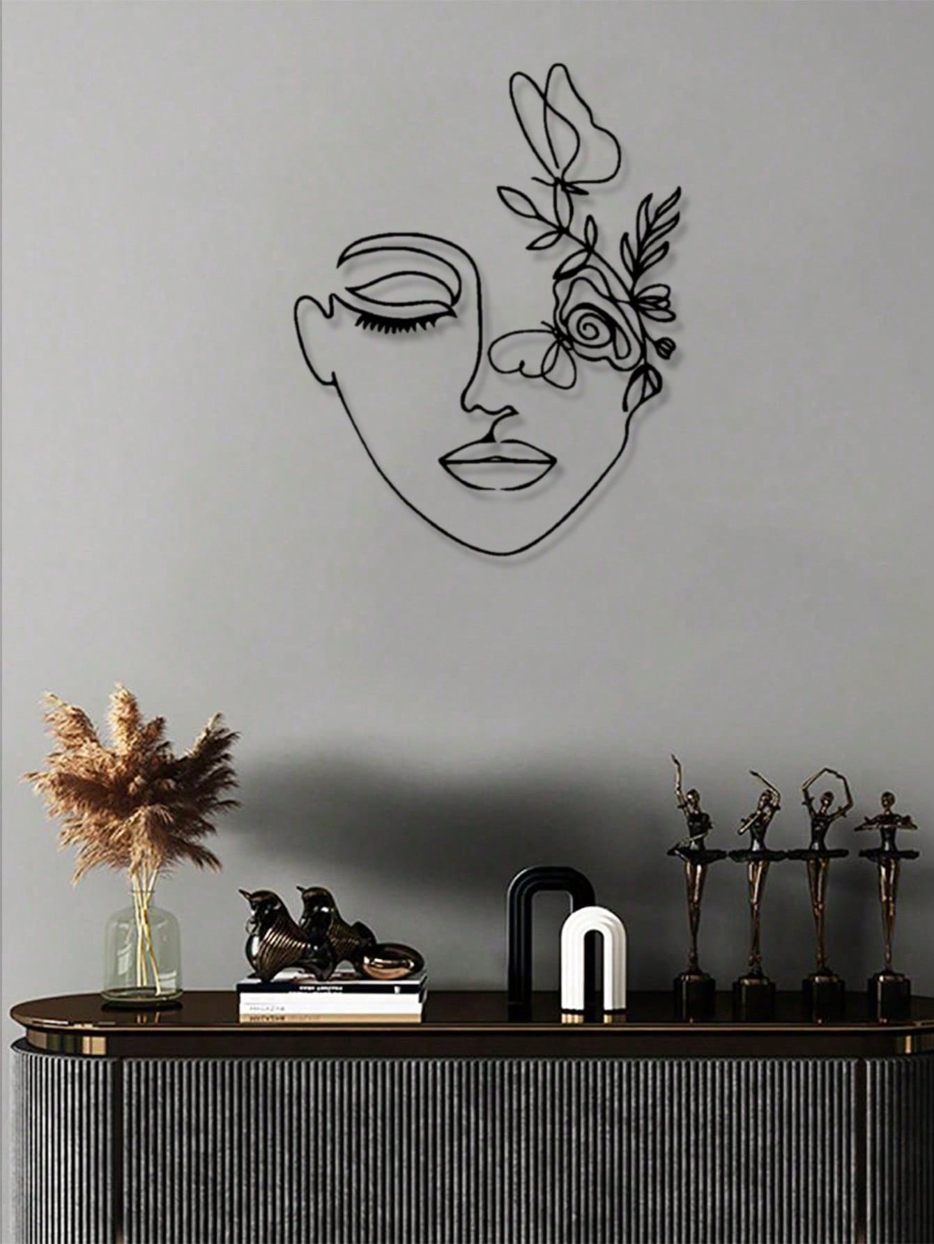1pc Woman Face/Abstract Face Lines Modern Black Metal Wall Home Decoration Hanging Wall Art Suitable For Home Decoration , Bedroom, Dining Room, Bathroom Living Room, Home Decoration , Room Decoration , Wall Decoration.