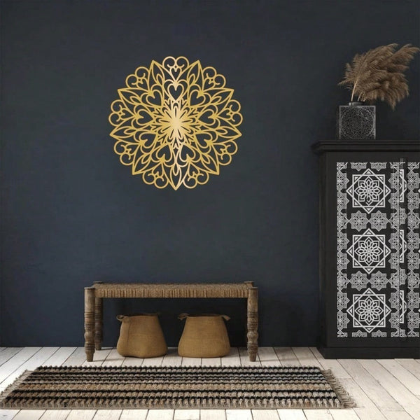 Glowing Lotus Mandala Wall Decoration - Elegant metal texture, creating a quiet living space and bedroom atmosphere, suitable for modern home decoration, room decoration, bedroom decoration, bathroom decoration, waterproof, rust-proof and durable.