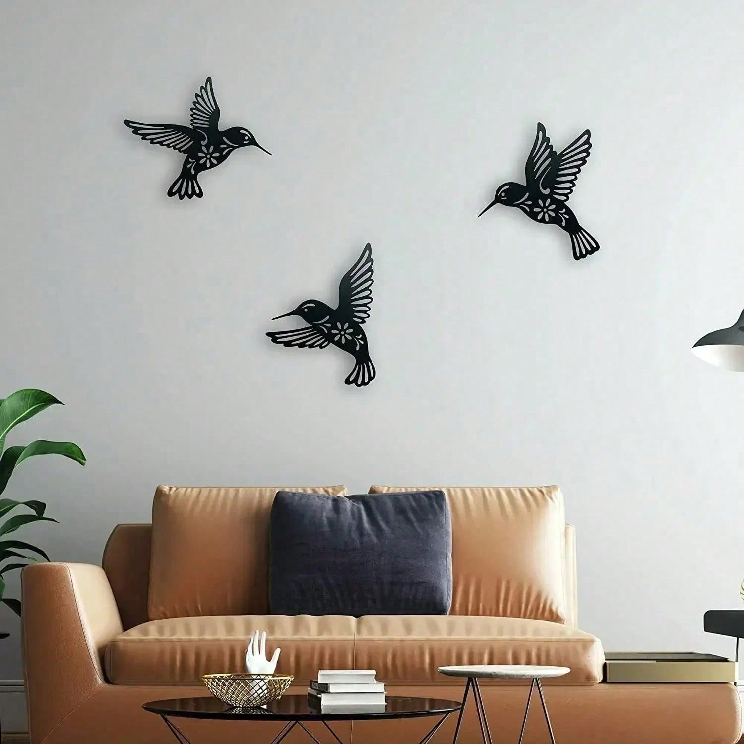 Minimalist Black Metal Bird Wall Art - Elegant Branch Pendant for Indoor/Outdoor Decor | Nature-Inspired Home Accent，Suitable for modern home decoration, home decoration, room decoration, wall decoration for bedroom, living room or bathroom, waterproof, r Main image