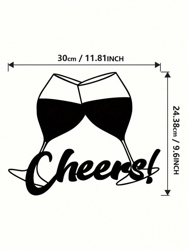 1 piece of metallic wine-themed wall decoration - "Cheers" logo with wine glass design - modern black wall sculpture, suitable for kitchens, bars, restaurants - indoor and outdoor wine-themed gifts