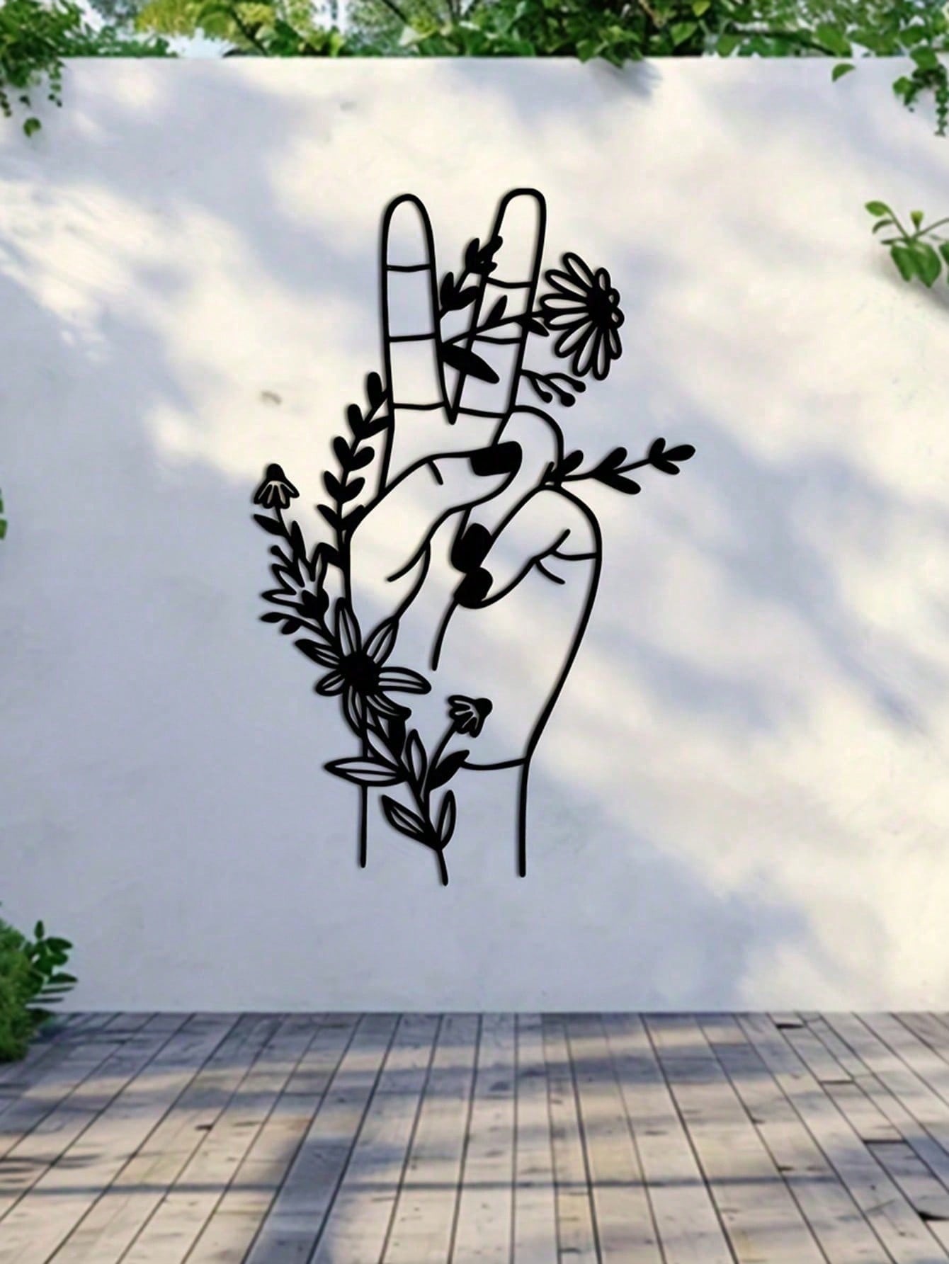 1 Pc Peace Symbol And Flowers Hollow Metal Wall Decor, Silhouette Hanging Art Crafts Suitable For Living Room And Bedroom Home Decoration, Home Decoration, Room Decoration, Wall Decoration, Waterproof, Rust-Proof And Durable,Suitable For Modern Home Decor Secondary image