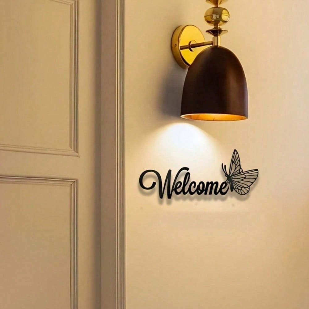 1 Piece Of Simple And Elegant Butterfly Welcome Decoration Sign And Plaque. It Is A Simple Metal Wall Art Handicraft For Entrance Wall Decoration. It Is Highly Suitable For Home And Office Decoration, And Is An Ideal Choice For The Living Room