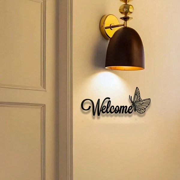 1 Piece Of Simple And Elegant Butterfly Welcome Decoration Sign And Plaque. It Is A Simple Metal Wall Art Handicraft For Entrance Wall Decoration. It Is Highly Suitable For Home And Office Decoration, And Is An Ideal Choice For The Living Room