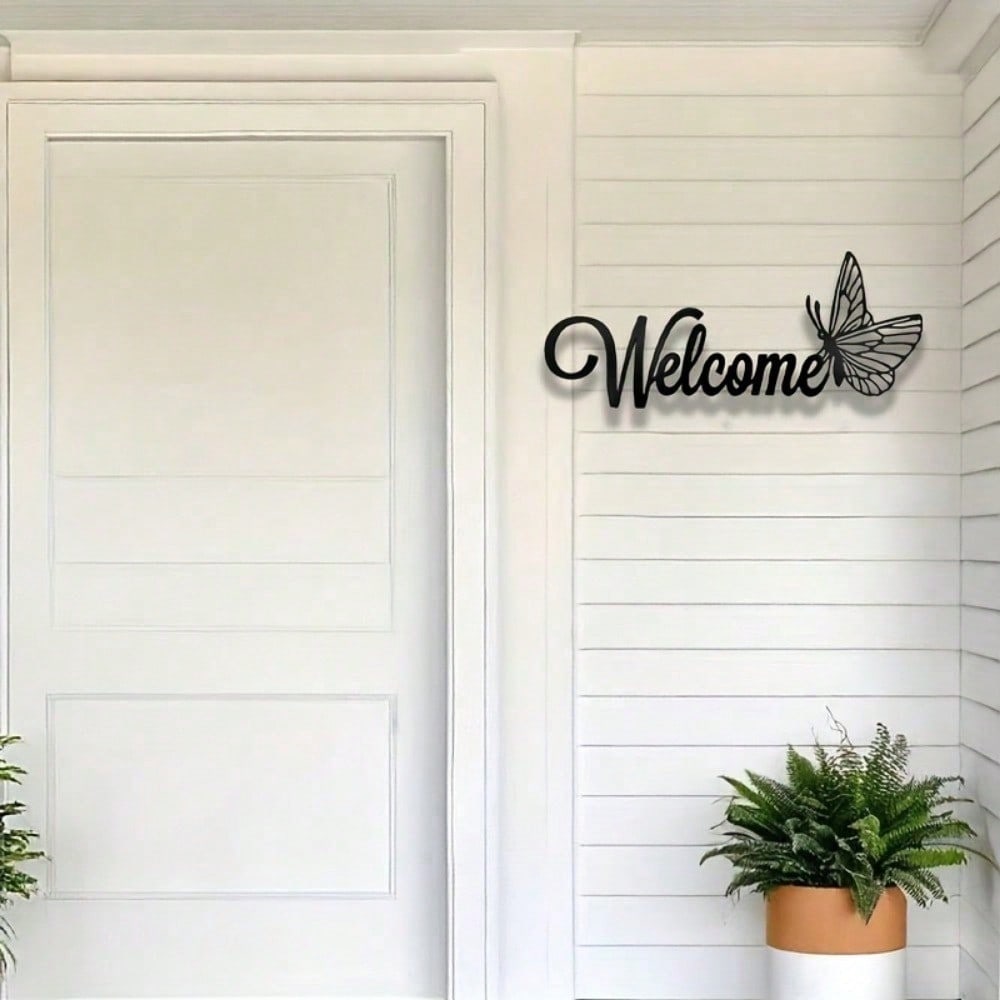 1 Piece Of Simple And Elegant Butterfly Welcome Decoration Sign And Plaque. It Is A Simple Metal Wall Art Handicraft For Entrance Wall Decoration. It Is Highly Suitable For Home And Office Decoration, And Is An Ideal Choice For The Living Room