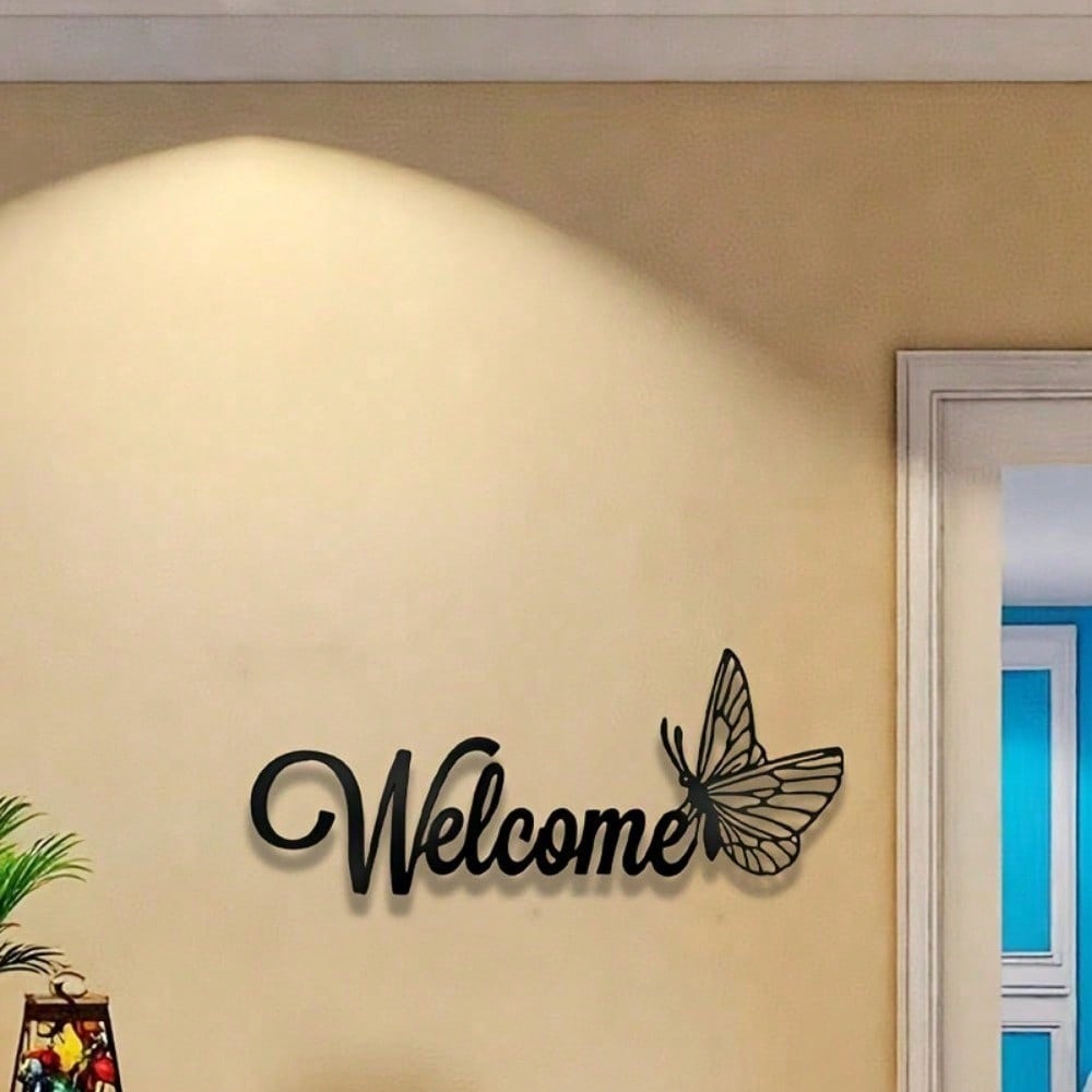 1 Piece Of Simple And Elegant Butterfly Welcome Decoration Sign And Plaque. It Is A Simple Metal Wall Art Handicraft For Entrance Wall Decoration. It Is Highly Suitable For Home And Office Decoration, And Is An Ideal Choice For The Living Room