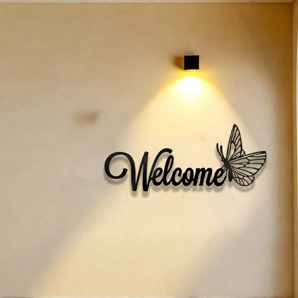 1 Piece Of Simple And Elegant Butterfly Welcome Decoration Sign And Plaque. It Is A Simple Metal Wall Art Handicraft For Entrance Wall Decoration. It Is Highly Suitable For Home And Office Decoration, And Is An Ideal Choice For The Living Room