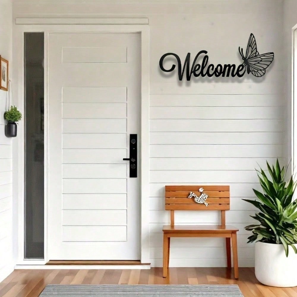 1 Piece Of Simple And Elegant Butterfly Welcome Decoration Sign And Plaque. It Is A Simple Metal Wall Art Handicraft For Entrance Wall Decoration. It Is Highly Suitable For Home And Office Decoration, And Is An Ideal Choice For The Living Room