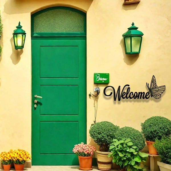 1 Piece Of Simple And Elegant Butterfly Welcome Decoration Sign And Plaque. It Is A Simple Metal Wall Art Handicraft For Entrance Wall Decoration. It Is Highly Suitable For Home And Office Decoration, And Is An Ideal Choice For The Living Room