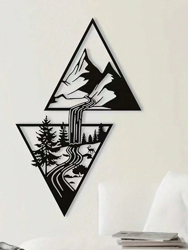 1 piece of Nordic mountain and waterfall metal wall decoration pendant, wrought iron craft, suitable for living room, bedroom, office, home decoration, room decoration, wall decoration