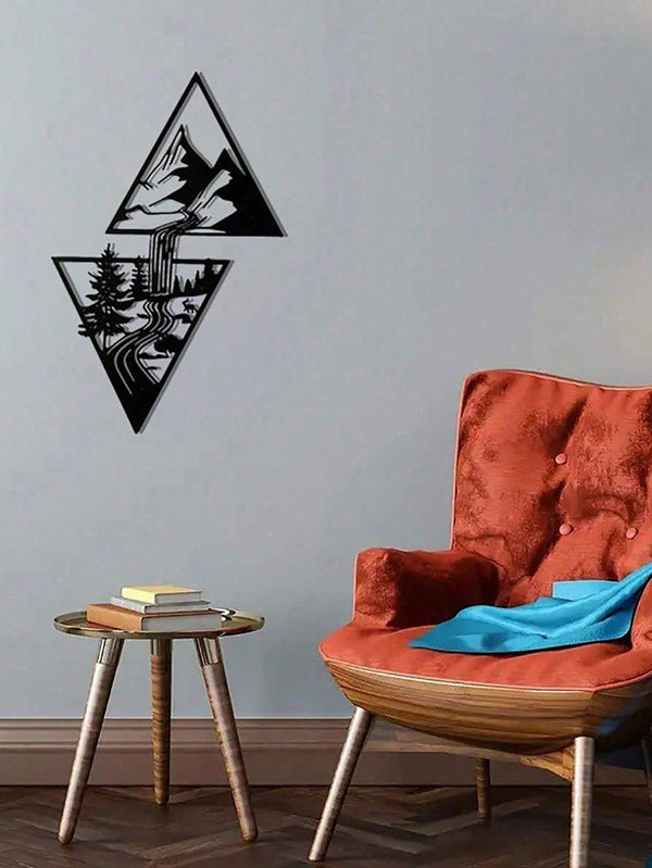 1 piece of Nordic mountain and waterfall metal wall decoration pendant, wrought iron craft, suitable for living room, bedroom, office, home decoration, room decoration, wall decoration