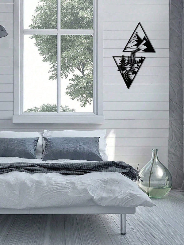 1 piece of Nordic mountain and waterfall metal wall decoration pendant, wrought iron craft, suitable for living room, bedroom, office, home decoration, room decoration, wall decoration