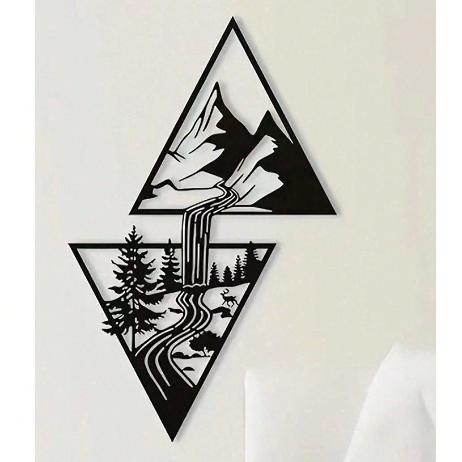 1 piece of Nordic mountain and waterfall metal wall decoration pendant, wrought iron craft, suitable for living room, bedroom, office, home decoration, room decoration, wall decoration