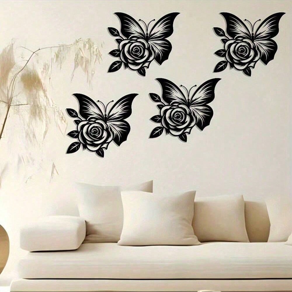1pc Exquisitely Crafted: Butterfly Heart Rose Metal Sign, Halloween Abstract Art Christmas Elegant Design, Wall Artwork, Craft Sign Wall Decoration, Suitable For Office, Home Living Room