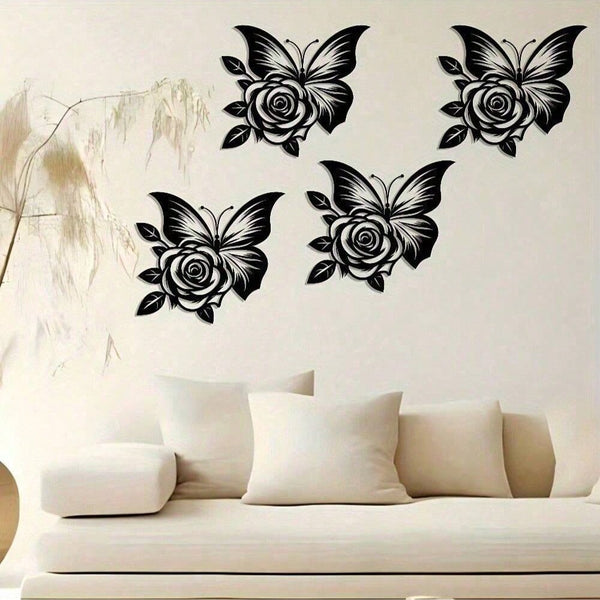 1pc Exquisitely Crafted: Butterfly Heart Rose Metal Sign, Halloween Abstract Art Christmas Elegant Design, Wall Artwork, Craft Sign Wall Decoration, Suitable For Office, Home Living Room