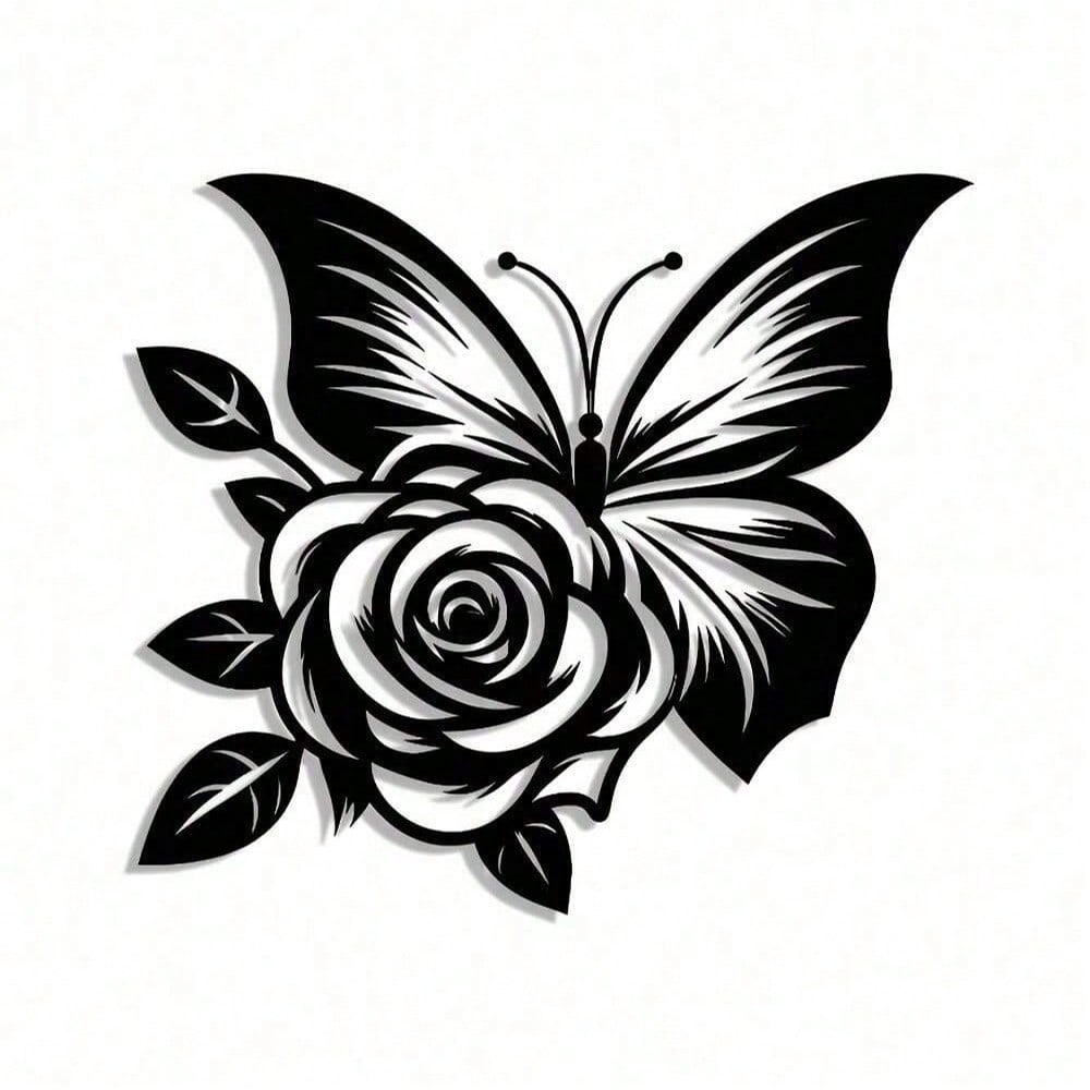 1pc Exquisitely Crafted: Butterfly Heart Rose Metal Sign, Halloween Abstract Art Christmas Elegant Design, Wall Artwork, Craft Sign Wall Decoration, Suitable For Office, Home Living Room