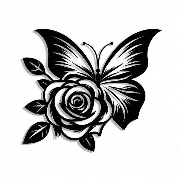 1pc Exquisitely Crafted: Butterfly Heart Rose Metal Sign, Halloween Abstract Art Christmas Elegant Design, Wall Artwork, Craft Sign Wall Decoration, Suitable For Office, Home Living Room