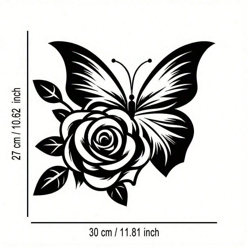 1pc Exquisitely Crafted: Butterfly Heart Rose Metal Sign, Halloween Abstract Art Christmas Elegant Design, Wall Artwork, Craft Sign Wall Decoration, Suitable For Office, Home Living Room