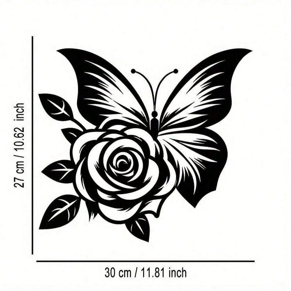 1pc Exquisitely Crafted: Butterfly Heart Rose Metal Sign, Halloween Abstract Art Christmas Elegant Design, Wall Artwork, Craft Sign Wall Decoration, Suitable For Office, Home Living Room