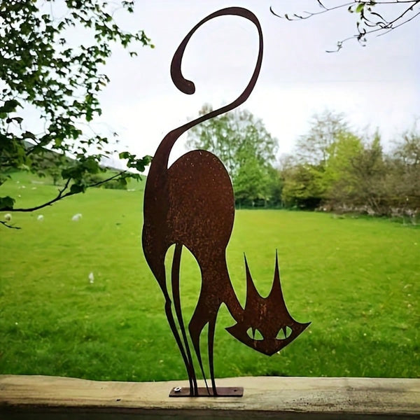 Outdoor Halloween Garden Rust Metal Cat Fence Decorations, Metal Cat Fence Top Hat Decoration Metal Cat Silhouette Metal Fence Art Decoration Cat Garden Statue.The Product Is Specially Made In A Rusty Metal Style!,Suitable For Garden,Garden Decor,Holiday