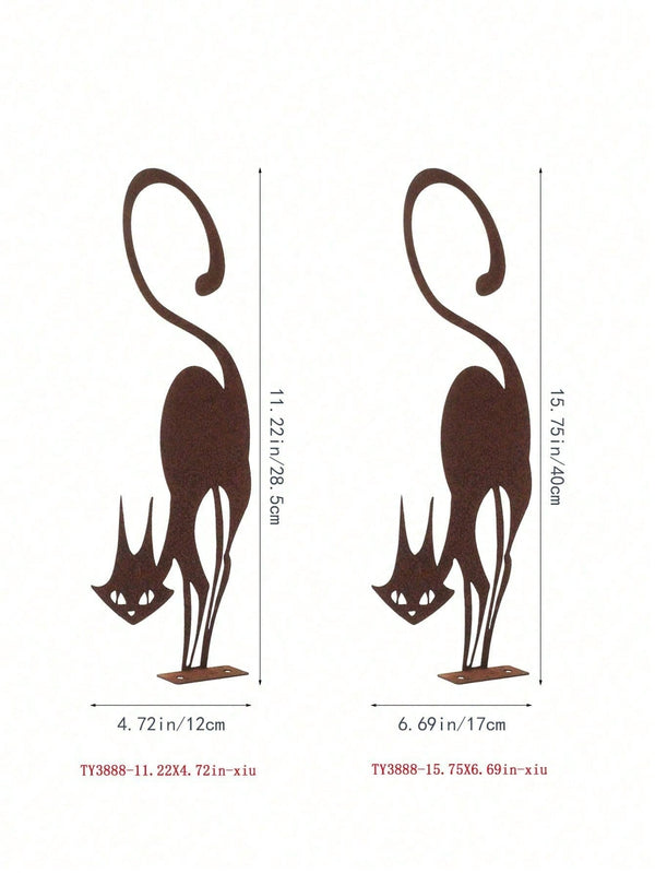 Outdoor Halloween Garden Rust Metal Cat Fence Decorations, Metal Cat Fence Top Hat Decoration Metal Cat Silhouette Metal Fence Art Decoration Cat Garden Statue.The Product Is Specially Made In A Rusty Metal Style!,Suitable For Garden,Garden Decor,Holiday