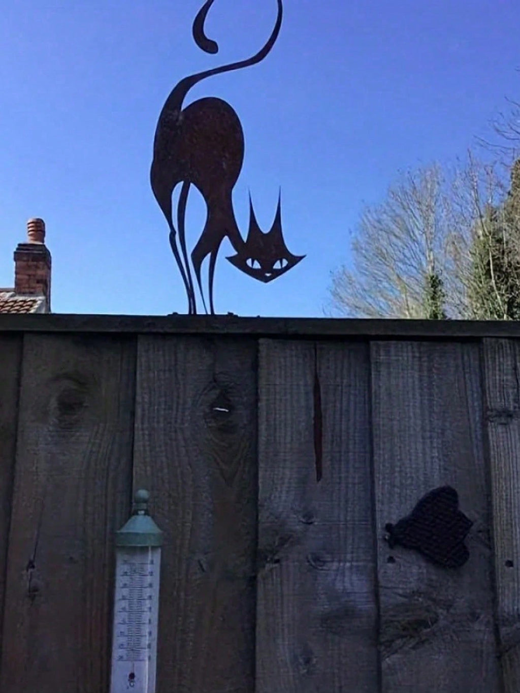 Outdoor Halloween Garden Rust Metal Cat Fence Decorations, Metal Cat Fence Top Hat Decoration Metal Cat Silhouette Metal Fence Art Decoration Cat Garden Statue.The Product Is Specially Made In A Rusty Metal Style!,Suitable For Garden,Garden Decor,Holiday