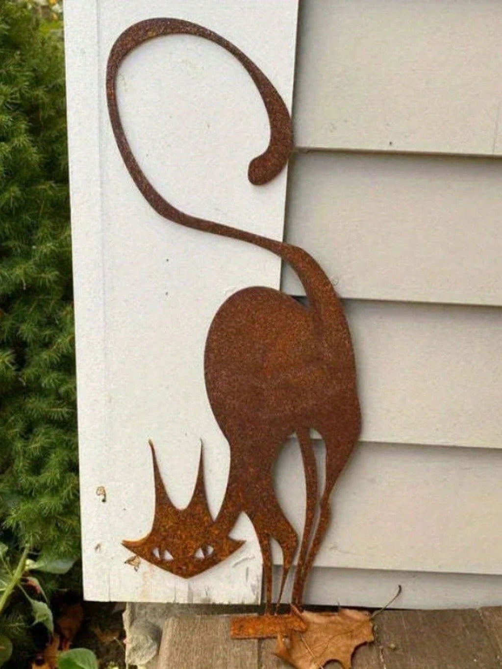 Outdoor Halloween Garden Rust Metal Cat Fence Decorations, Metal Cat Fence Top Hat Decoration Metal Cat Silhouette Metal Fence Art Decoration Cat Garden Statue.The Product Is Specially Made In A Rusty Metal Style!,Suitable For Garden,Garden Decor,Holiday
