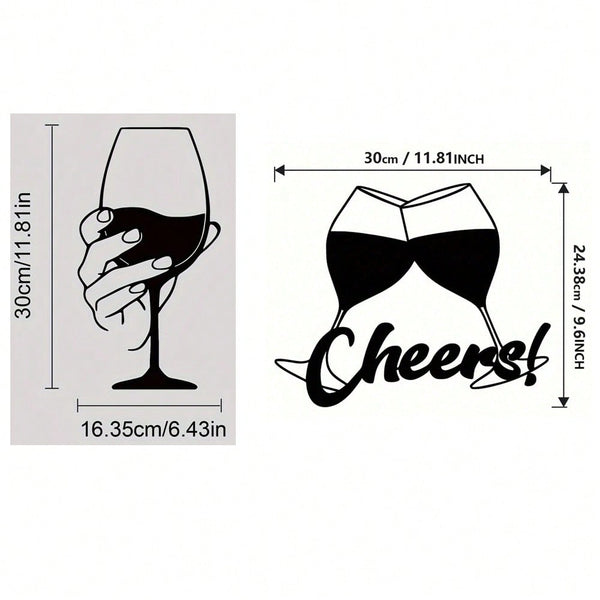 1 piece of metallic wine-themed wall decoration - "Cheers" logo with wine glass design - modern black wall sculpture, suitable for kitchens, bars, restaurants - indoor and outdoor wine-themed gifts
