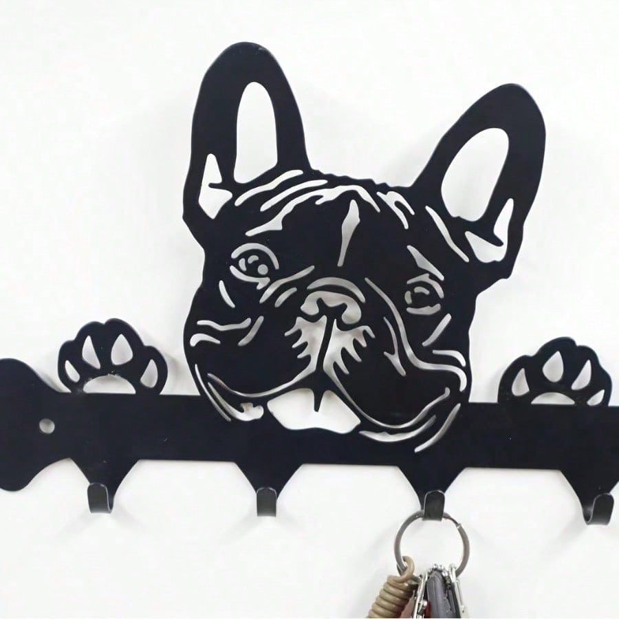 1 Pc Black Wrought Iron Dog-Shaped Key & Towel Rack - Premium Multi-Functional Wall Organizer For Kitchen & Home | Stylish Storage Solution With Metal Construction,Suitable For Modern Home Decor, Home Decoration