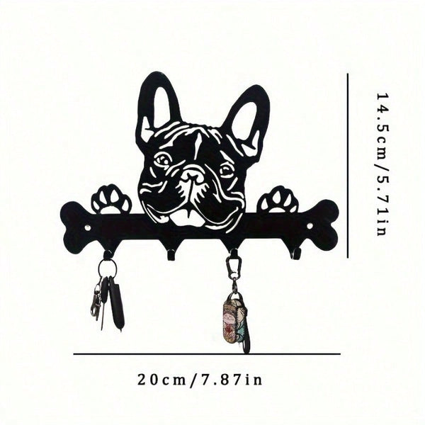 1 Pc Black Wrought Iron Dog-Shaped Key & Towel Rack - Premium Multi-Functional Wall Organizer For Kitchen & Home | Stylish Storage Solution With Metal Construction,Suitable For Modern Home Decor, Home Decoration