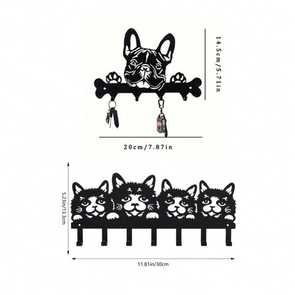 1 Pc Black Wrought Iron Dog-Shaped Key & Towel Rack - Premium Multi-Functional Wall Organizer For Kitchen & Home | Stylish Storage Solution With Metal Construction,Suitable For Modern Home Decor, Home Decoration