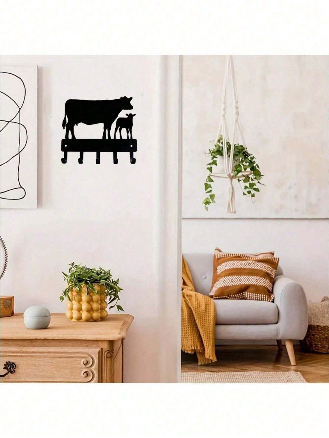 "1pc Cow Shaped Wall Hook - Cute Animal Wall Hooks for Keys, Hats & Decor, Farmhouse Bathroom & Bedroom Organization, SHEIN Home Accessories"