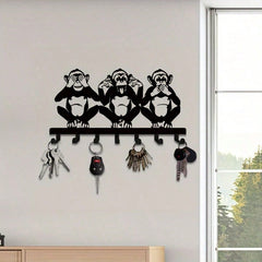 1 PC Charming Three Monkeys Metal Wall Art With Key Hooks - Easy To Install, Suitable For Jackets, Hats, Towels, Inspired By Nature Modern Wall Decor. Room Decor Bedroom Decor Home Decor
