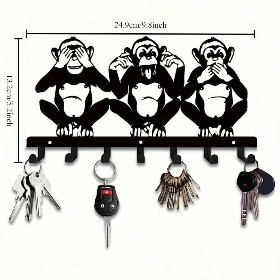 1 PC Charming Three Monkeys Metal Wall Art With Key Hooks - Easy To Install, Suitable For Jackets, Hats, Towels, Inspired By Nature Modern Wall Decor. Room Decor Bedroom Decor Home Decor