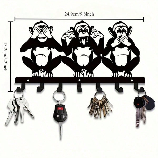1 PC Charming Three Monkeys Metal Wall Art With Key Hooks - Easy To Install, Suitable For Jackets, Hats, Towels, Inspired By Nature Modern Wall Decor. Room Decor Bedroom Decor Home Decor