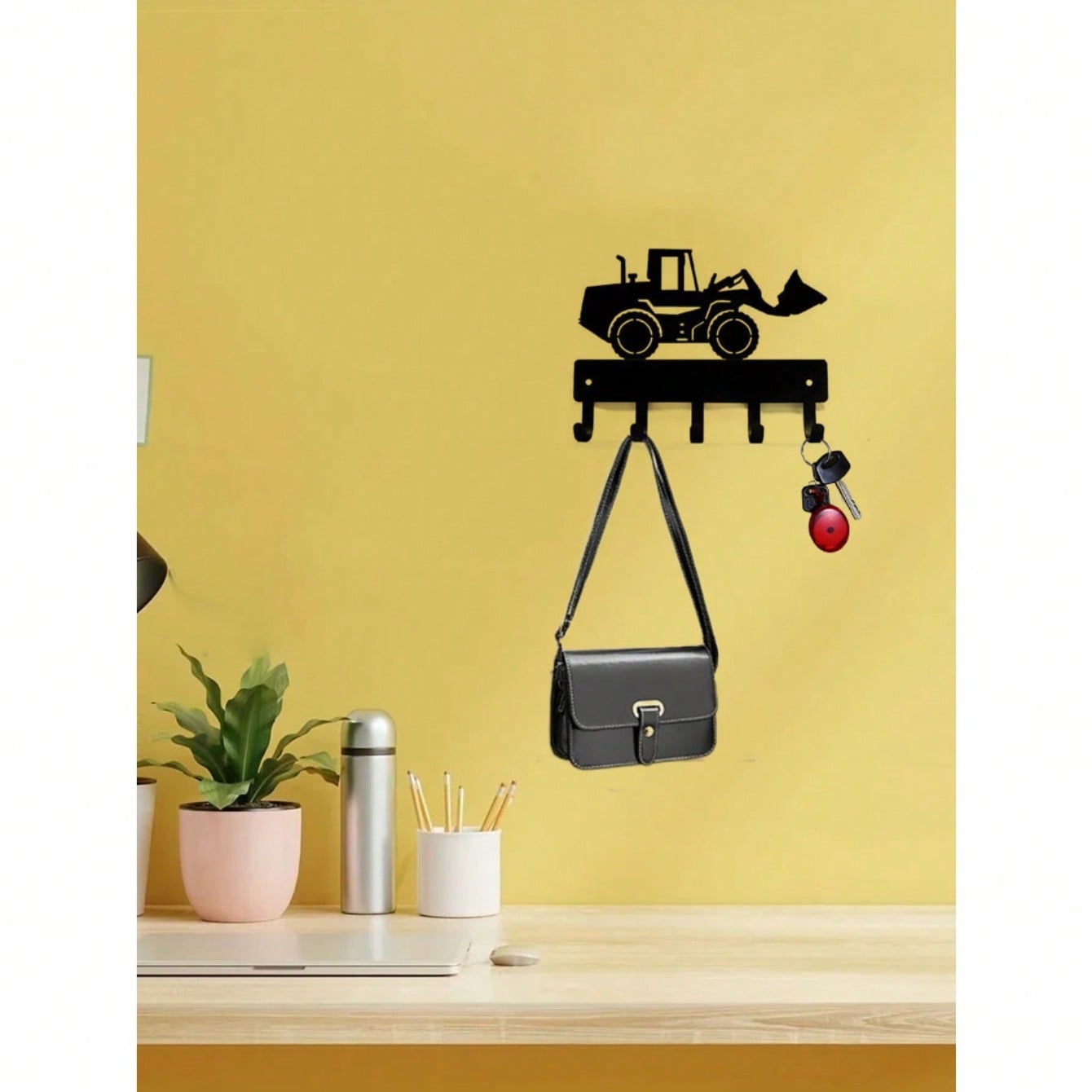 "1PC/2pcs Excavator-Shaped Wall Hook - Fun & Decorative Metal Hooks For Bedroom, Nursery, Entryway - Durable & Easy To Install, Space-Saving Organizer For Coats, Bags, Hats - Cute Construction Theme Decor"