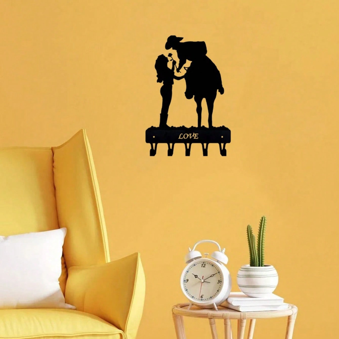"1pc Romantic Couple Key Holder Wall Hooks - Metal Wall Mounted Coat Hanger, Boho Chic Home Decor, Vintage Iron Art Hooks For Keys, Jewelry, Hats - Entryway Organizer, Rustic Wall Hooks For Bedroom, Living Room" Main image