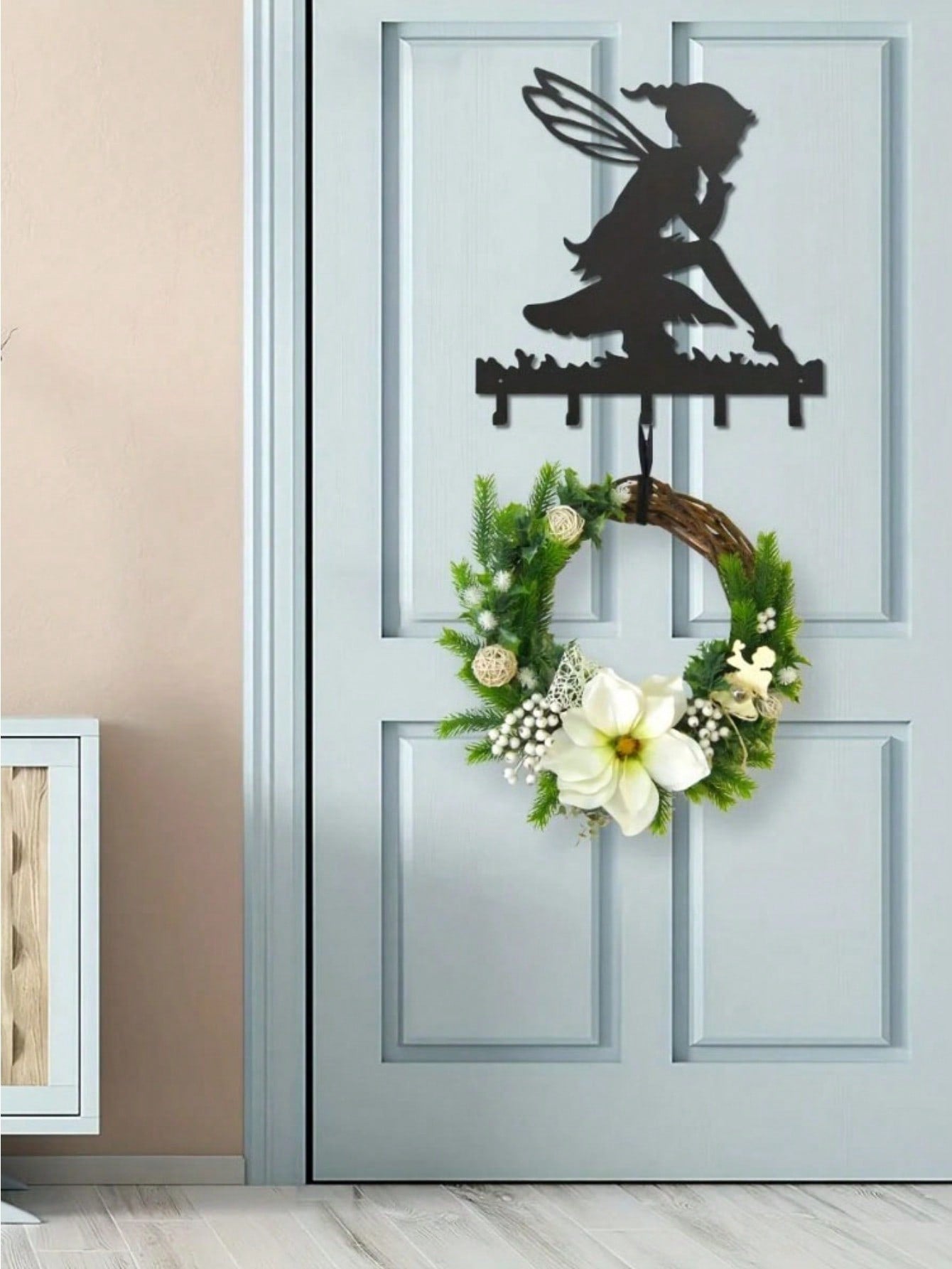 "1PC Garden Fairy Alette Wall Mounted Metal Storage Hook - Stylish Multifunctional Kitchen Storage Rack for Coats, Keys, Towels - Home Entrance and Living Room Decor, Wrought Iron Hook, Space Saving Shelf"