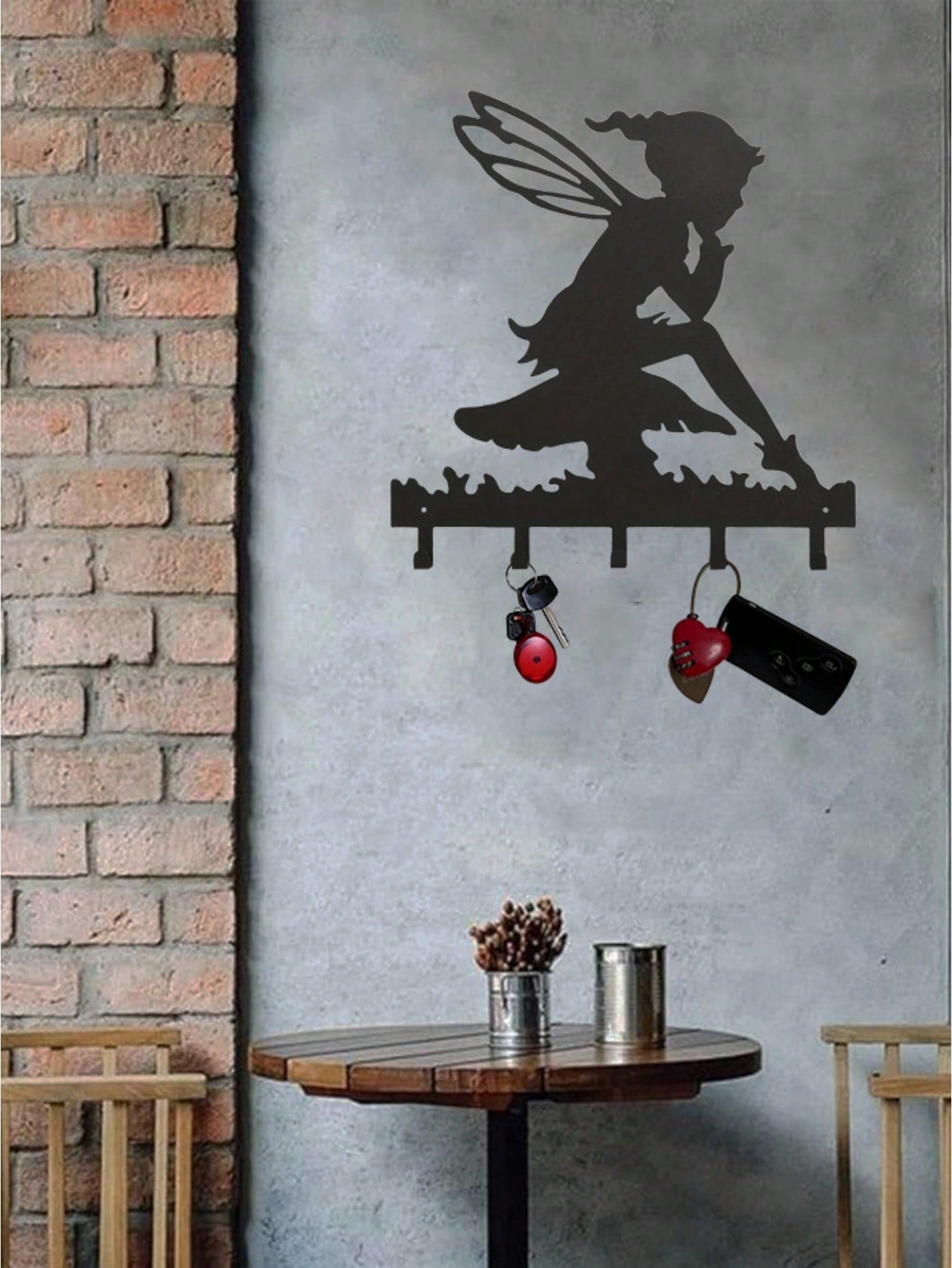 "1PC Garden Fairy Alette Wall Mounted Metal Storage Hook - Stylish Multifunctional Kitchen Storage Rack for Coats, Keys, Towels - Home Entrance and Living Room Decor, Wrought Iron Hook, Space Saving Shelf"