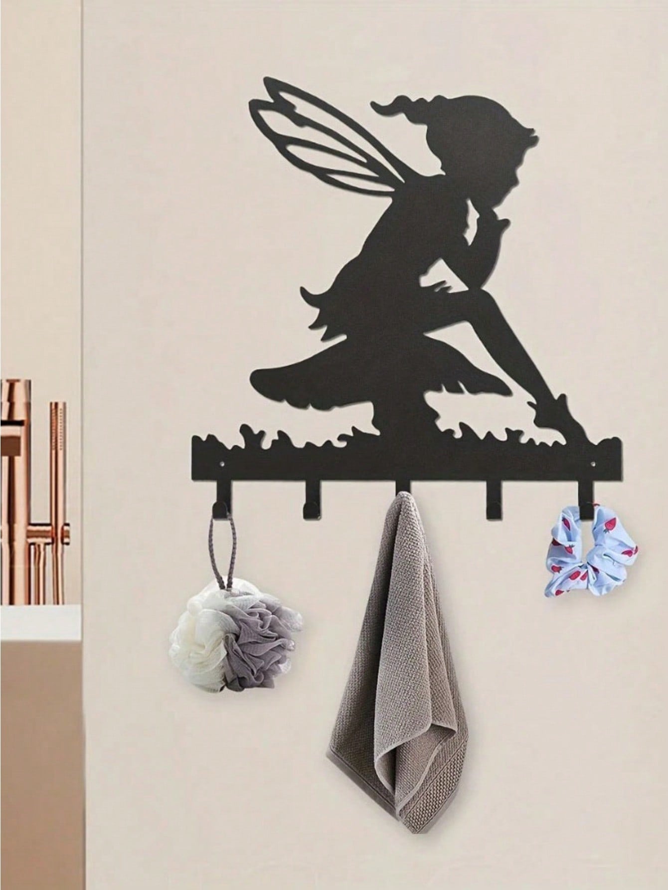 "1PC Garden Fairy Alette Wall Mounted Metal Storage Hook - Stylish Multifunctional Kitchen Storage Rack for Coats, Keys, Towels - Home Entrance and Living Room Decor, Wrought Iron Hook, Space Saving Shelf"