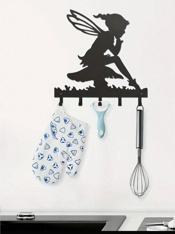 "1PC Garden Fairy Alette Wall Mounted Metal Storage Hook - Stylish Multifunctional Kitchen Storage Rack for Coats, Keys, Towels - Home Entrance and Living Room Decor, Wrought Iron Hook, Space Saving Shelf"