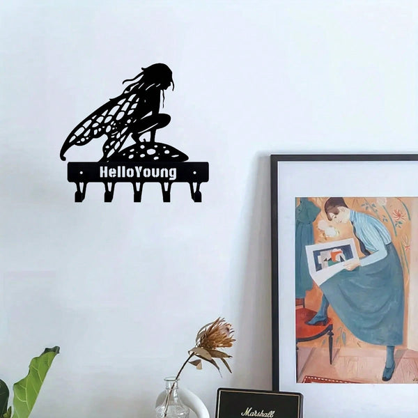 "1PC Garden Fairy Alette Wall Mounted Metal Storage Hook - Stylish Multifunctional Kitchen Storage Rack for Coats, Keys, Towels - Home Entrance and Living Room Decor, Wrought Iron Hook, Space Saving Shelf"