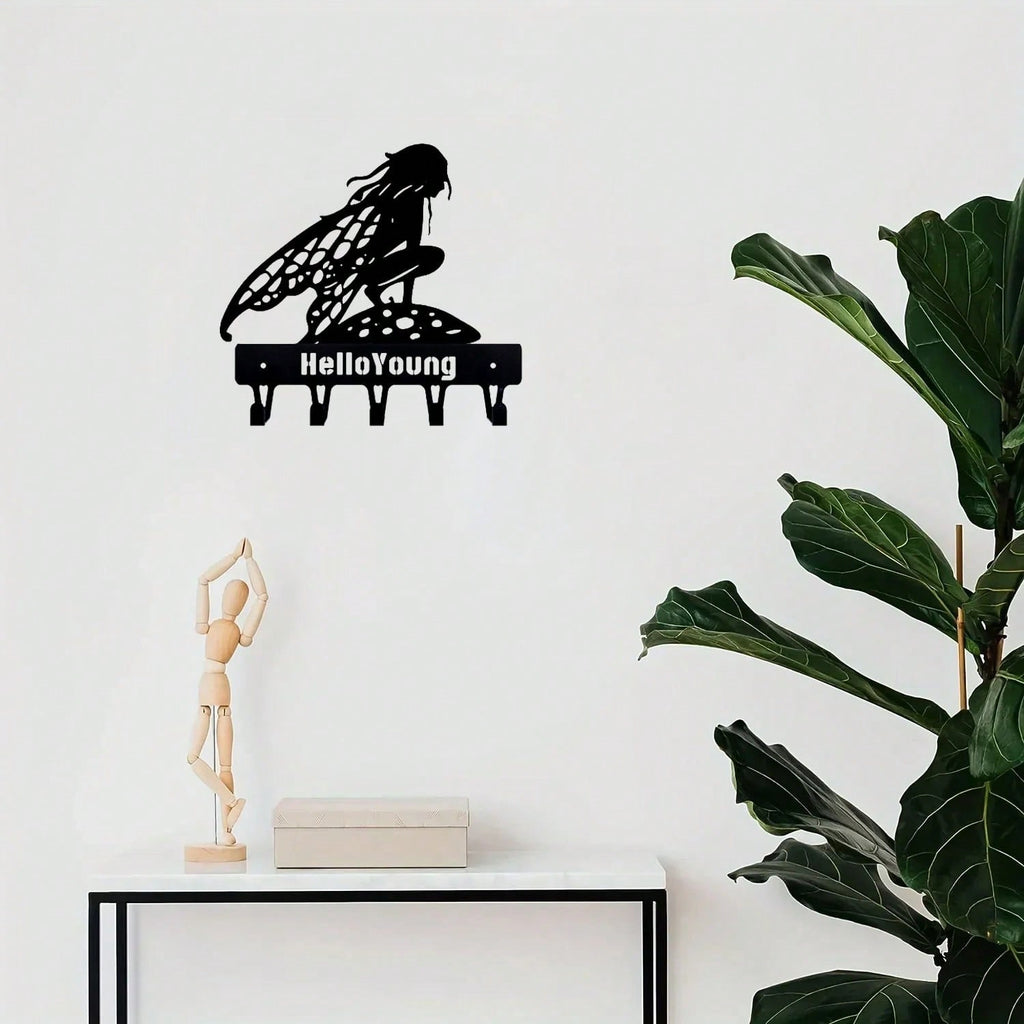"1PC Garden Fairy Alette Wall Mounted Metal Storage Hook - Stylish Multifunctional Kitchen Storage Rack for Coats, Keys, Towels - Home Entrance and Living Room Decor, Wrought Iron Hook, Space Saving Shelf"